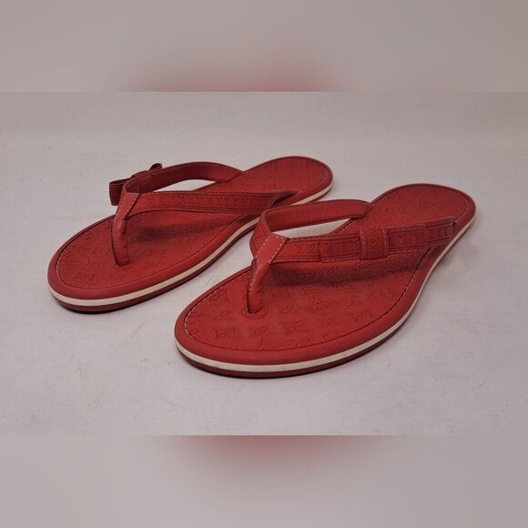 Louis Vuitton LV Logo Red Monogram Flip Flop Sandals Thong Leather 40 EU / 10 US - Picture 2 of 15